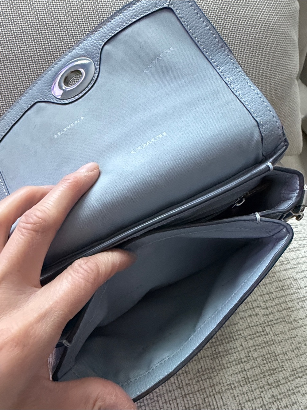 Coach Pebbled Leather Turnlock Crossbody in Gray-Blue - Picture 6 of 11
